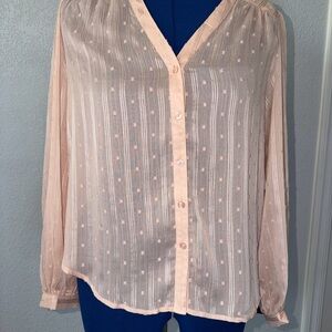 JustFab Pale Pink Sheer Dot Button-Down Blouse